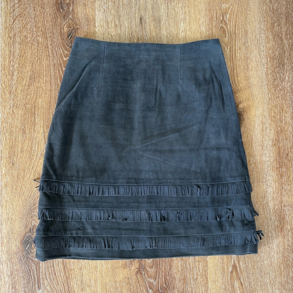 Kookai Genuine Suede Navy Fringe Mini Skirt Size EUR 34 /US 2| Spring Leather